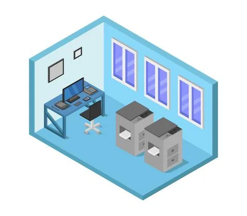 Isometric office room illustrated in vector on white background 스톡 일러스트