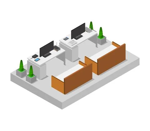 Isometric office room illustrated in vector on white background 스톡 일러스트