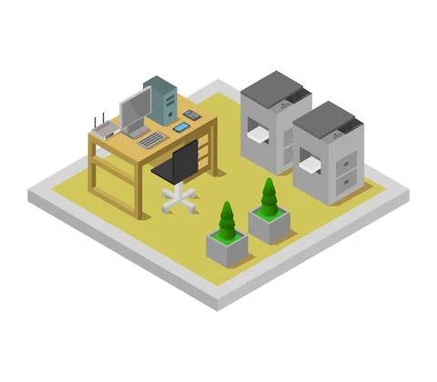 Isometric office room illustrated in vector on white background 스톡 일러스트