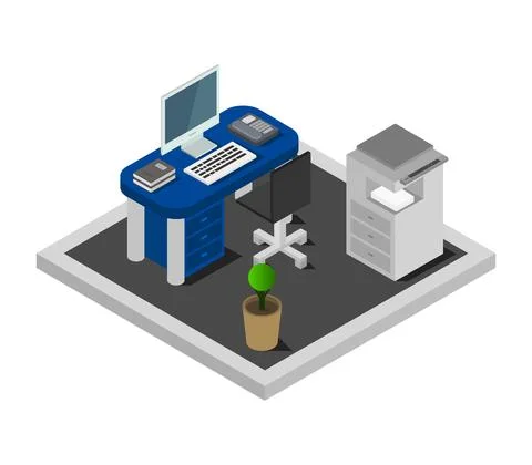 Isometric office room illustrated in vector on white background 스톡 일러스트