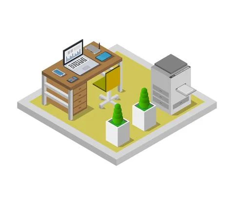 Isometric office room illustrated in vector on white background Stockillustratie