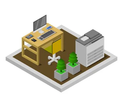 Isometric office room illustrated in vector on white background Stockillustratie