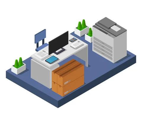 Isometric office room illustrated in vector on white background Stockillustratie