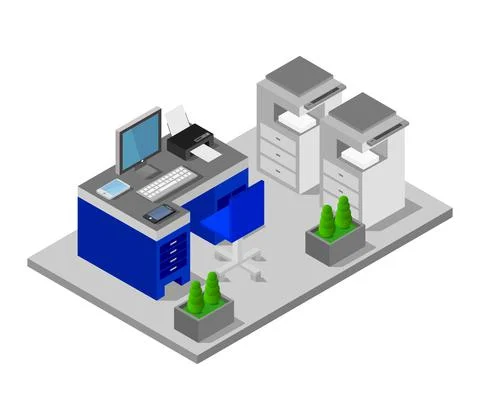 Isometric office room illustrated in vector on white background 스톡 일러스트