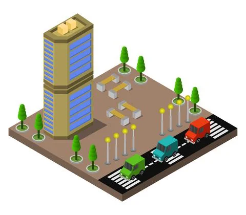 Isometric office room illustrated in vector on white background Stockillustratie