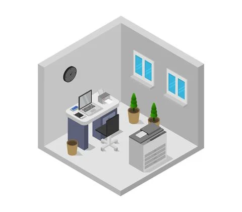 Isometric office room in vector on white background Stockillustratie