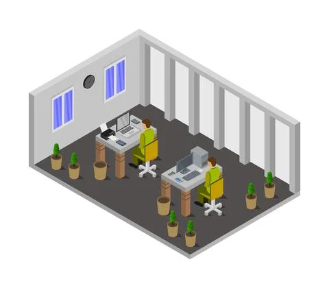 Isometric office room in vector on white background Stock Illustration