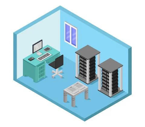 Isometric office room in vector on white background 스톡 일러스트