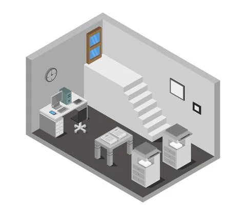 Isometric office room in vector on white background 스톡 일러스트