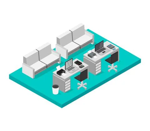 Isometric office room in vector on white background 스톡 일러스트