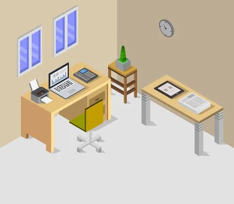 Isometric office room in vector on white background 스톡 일러스트