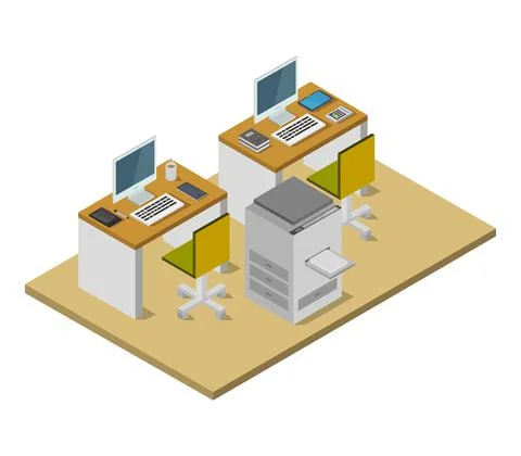 Isometric office room in vector on white background Stockillustratie