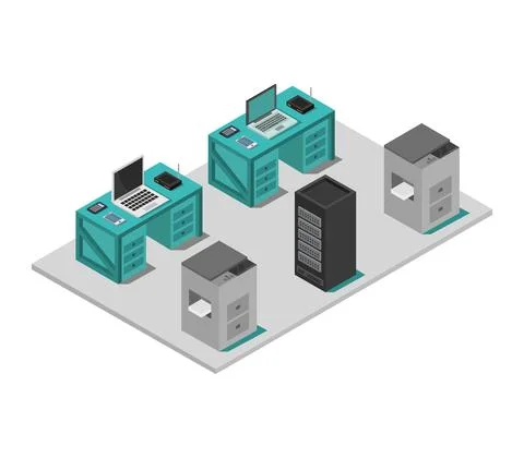 Isometric office room in vector on white background 스톡 일러스트