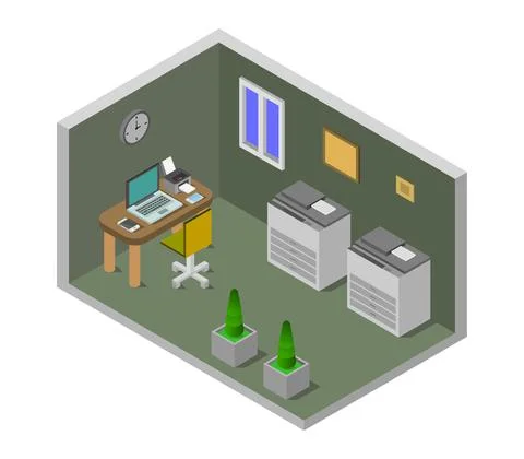 Isometric office room in vector on white background 스톡 일러스트