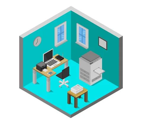 Isometric office room in vector on white background 스톡 일러스트
