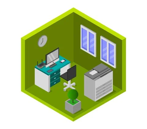 Isometric office room in vector on white background 스톡 일러스트