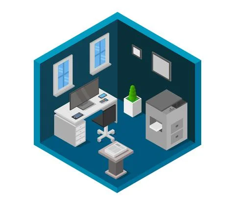 Isometric office room in vector on white background Stockillustratie