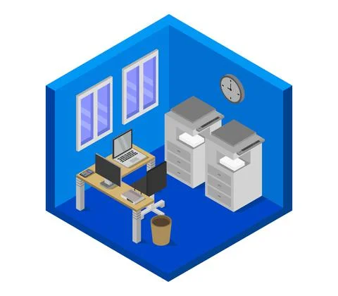 Isometric office room in vector on white background 스톡 일러스트