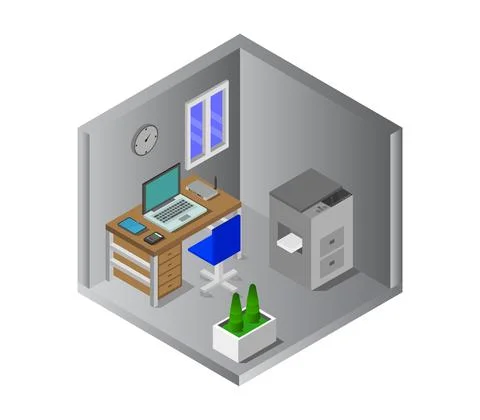 Isometric office room in vector on white background 스톡 일러스트