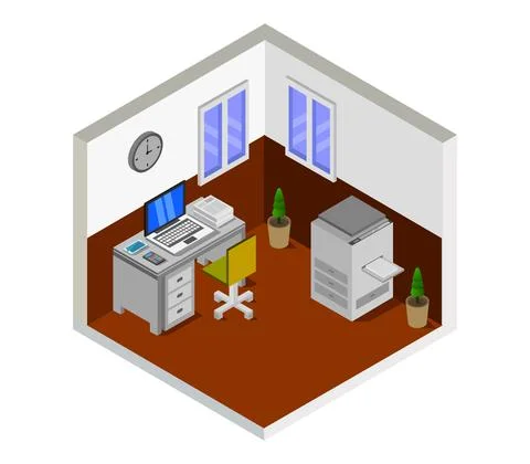 Isometric office room in vector on white background 스톡 일러스트