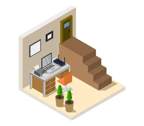 Isometric office room in vector on white background 스톡 일러스트