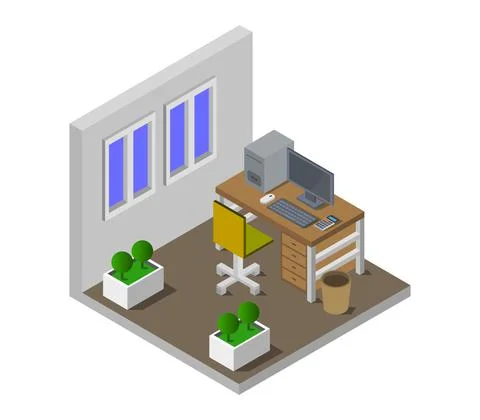 Isometric office room in vector on white background 스톡 일러스트