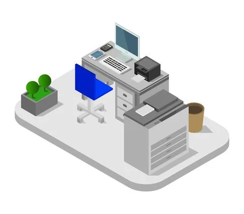 Isometric office room in vector on white background Stock Illustration