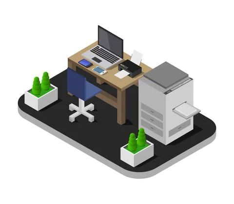 Isometric office room in vector on white background Stockillustratie