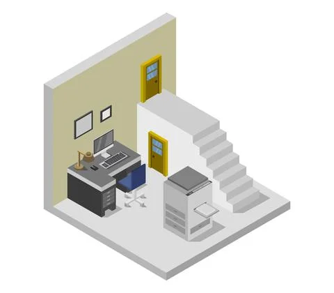 Isometric office room in vector on white background Stock Illustration