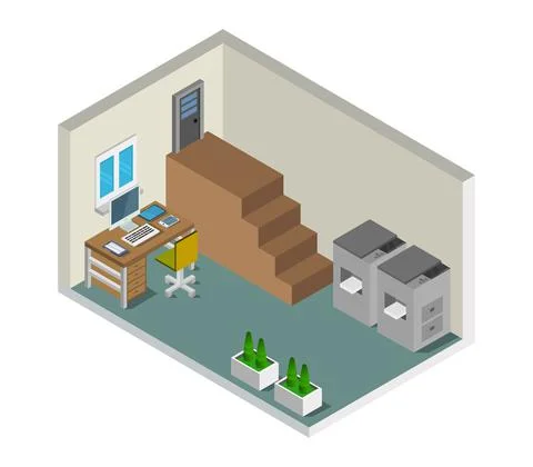 Isometric office room in vector on white background Stockillustratie