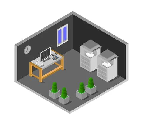 Isometric office room in vector on white background 스톡 일러스트