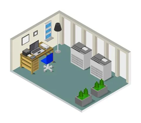 Isometric office room in vector on white background イラスト素材