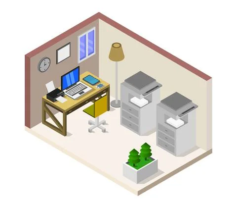 Isometric office room in vector on white background 스톡 일러스트