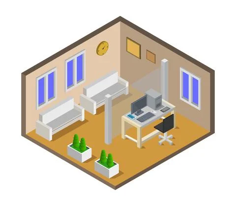 Isometric office room in vector on white background 스톡 일러스트