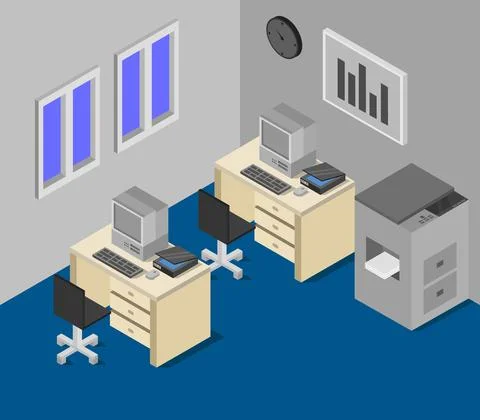 Isometric office room in vector on white background 스톡 일러스트