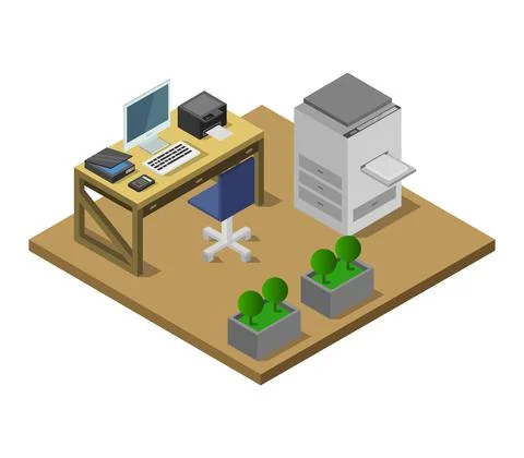 Isometric office room in vector on white background イラスト素材