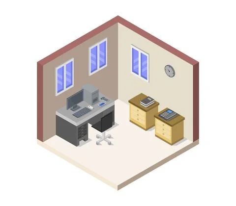 Isometric office room in vector on white background 스톡 일러스트