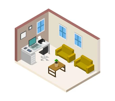 Isometric office room in vector on white background 스톡 일러스트