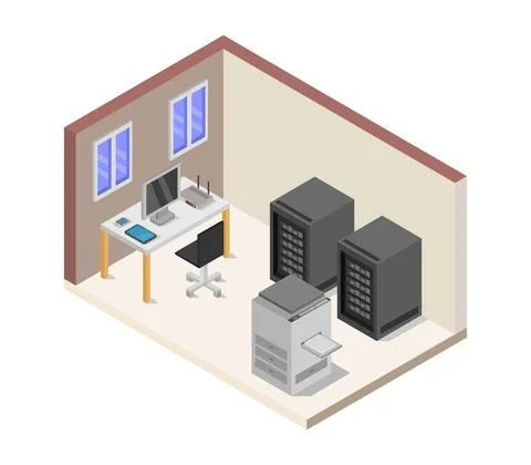 Isometric office room in vector on white background Stockillustratie