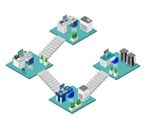 Isometric office room in vector on white background Stockillustratie