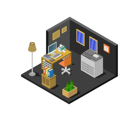 Isometric office room in vector on white background 스톡 일러스트