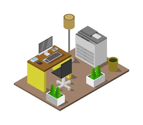 Isometric office room in vector on white background 스톡 일러스트
