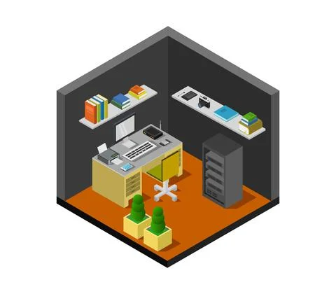 Isometric office room in vector on white background 스톡 일러스트