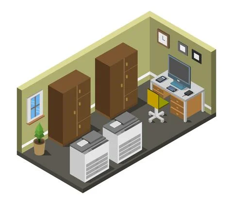 Isometric office room in vector on white background 스톡 일러스트
