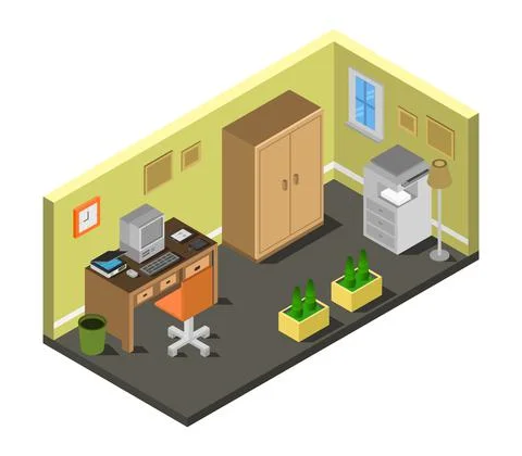 Isometric office room in vector on white background 스톡 일러스트