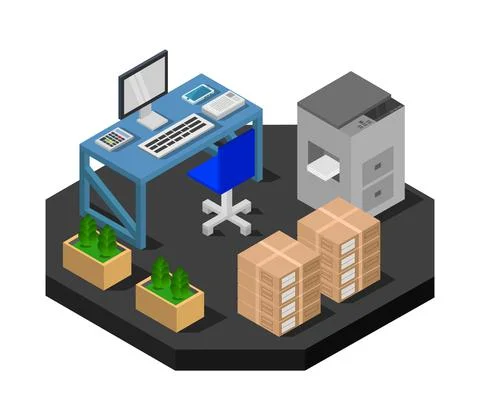 Isometric office room in vector on white background 스톡 일러스트