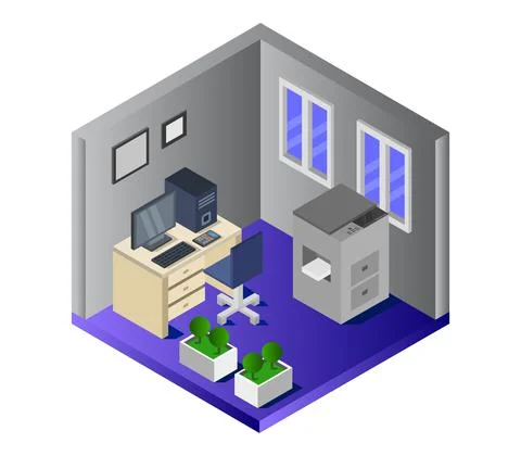 Isometric office room in vector on white background イラスト素材