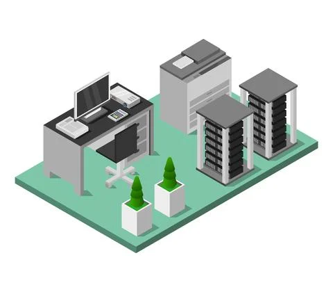 Isometric office room in vector on white background 스톡 일러스트