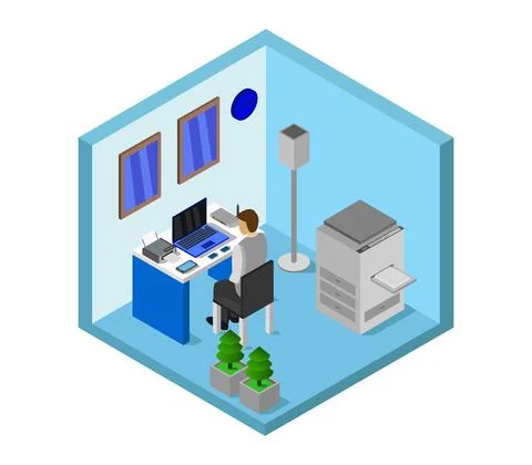 Isometric office room in vector on white background 스톡 일러스트
