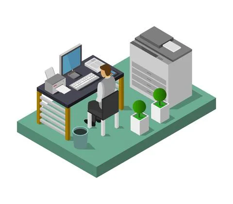 Isometric office room in vector on white background 스톡 일러스트